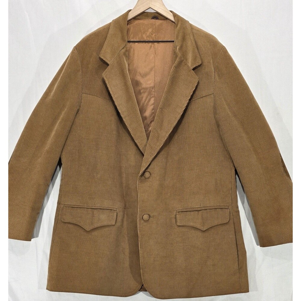 VTG Pioneer Wear Tan Corduroy Blazer Sport Coat Elbow Patches Western Cowboy 52
